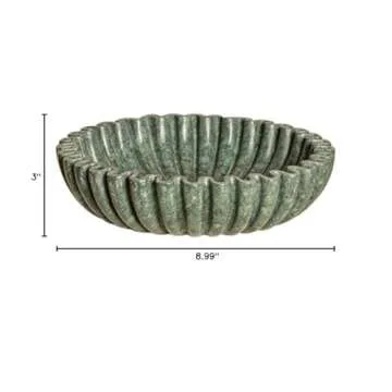LE HOME DECOR Large Green Marble Fluted Bowl - Scalloped & Frilled Edges Decorative Bowl