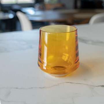 Drinique Unbreakable Stemless Wine Glasses (Case of 24) 12oz Tritan Plastic Stemless Glassware for Indoor or Outdoor Use - Amber