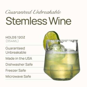 Drinique Unbreakable Stemless Wine Glasses (Case of 24) 12oz Tritan Plastic Stemless Glassware for Indoor or Outdoor Use - Amber