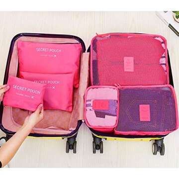PHABULS Packing Cubes Lightweight 6 Set Travel Bag Organizer for Luggage Foldable Suitcase Organizer for Carry On Suitcase (rose Red)