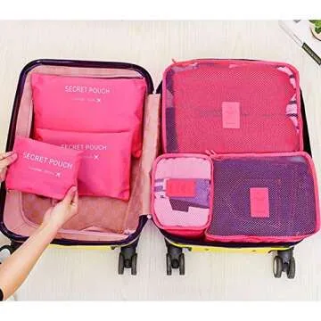 PHABULS Packing Cubes Lightweight 6 Set Travel Bag Organizer for Luggage Foldable Suitcase Organizer for Carry On Suitcase (rose Red)