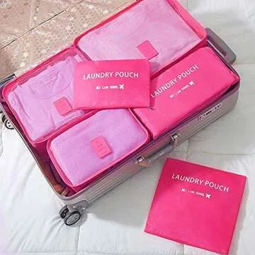 PHABULS Packing Cubes Lightweight 6 Set Travel Bag Organizer for Luggage Foldable Suitcase Organizer for Carry On Suitcase (rose Red)