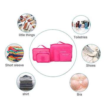 PHABULS Packing Cubes Lightweight 6 Set Travel Bag Organizer for Luggage Foldable Suitcase Organizer for Carry On Suitcase (rose Red)