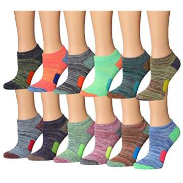 Tipi Toe Women's 12-Pairs Space Dye Athletic Performance Socks, Fits shoe size 6-10, SP33-12