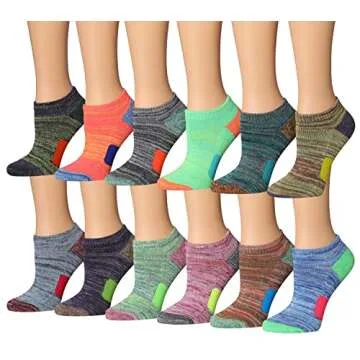 Tipi Toe Women's 12-Pairs Space Dye Athletic Performance Socks, Fits shoe size 6-10, SP33-12