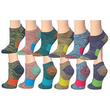 Tipi Toe Women's 12-Pairs Space Dye Athletic Performance Socks, Fits shoe size 6-10, SP33-12