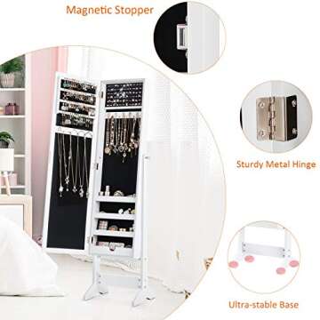 Elegant Jewelry Cabinet with Full-Length Mirror Organizer