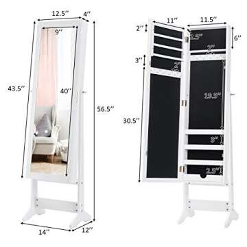 Elegant Jewelry Cabinet with Full-Length Mirror Organizer