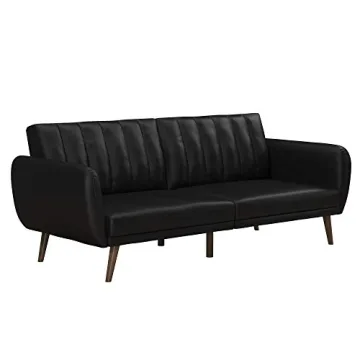 Novogratz Brittany 82 Inch Futon Sofa Bed in Faux Leather, Upholstered Couch Sleeper with Tufted Bac...