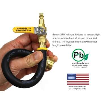 Vibrant Yard Co. LLC Winterize RV, Motorhome, Boat, Camper, and Travel Trailer: Air Compressor Quick-Connect Plug to Male Garden Hose Faucet Blow Out Adapter with Valve, 14" Long, Lead-Free
