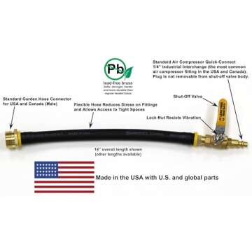 Vibrant Yard Co. LLC Winterize RV, Motorhome, Boat, Camper, and Travel Trailer: Air Compressor Quick-Connect Plug to Male Garden Hose Faucet Blow Out Adapter with Valve, 14" Long, Lead-Free