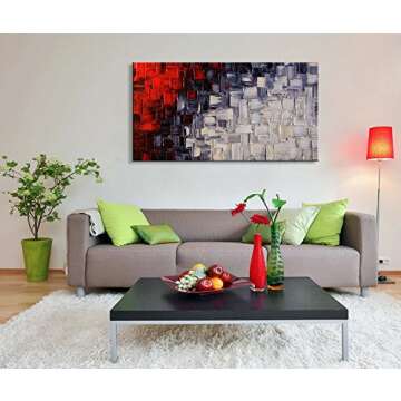 Seekland Hand Painted Red and White Abstract Canvas Wall Art Modern Contemporary Acrylic Painting for Living Room Ready to Hang (Framed 48"W x 24"H)