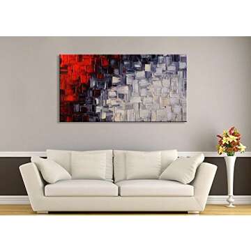 Seekland Hand Painted Red and White Abstract Canvas Wall Art Modern Contemporary Acrylic Painting for Living Room Ready to Hang (Framed 48"W x 24"H)