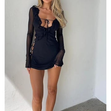 Sexy Backless Long Sleeve Mini Dress for Summer Nights