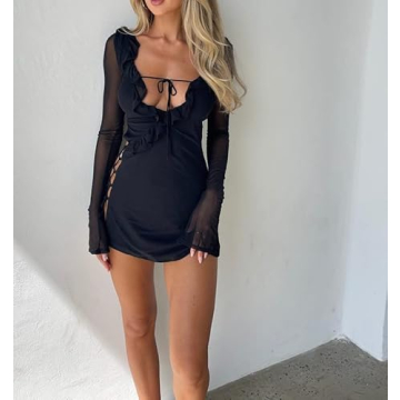 Sexy Backless Long Sleeve Mini Dress for Summer Nights