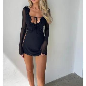 Sexy Backless Long Sleeve Mini Dress for Summer Nights