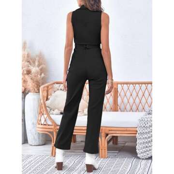 PLNOTME Women's Sleeveless Denim Jumpsuits Zip Up Belted Straight Leg Jeans Long Rompers