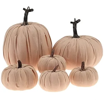 Kepfire 6 Pcs Fall Autumn Harvest Artificial Pumpkin Decoration Fake Handmade Linen Fabric Simulatio...