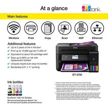 Epson ET-3750 EcoTank Wireless Printer for All Needs