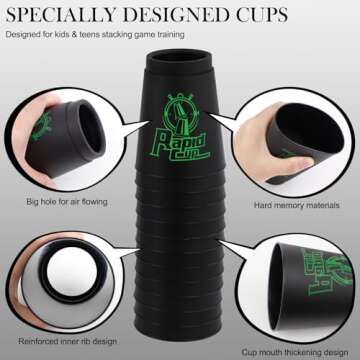 SEISSO 24PCS Quick Stack Cups, Stacking Cups Training Game for School Family Party, Kids Gifts Starter Set of Stacking Cup, Blue & Black