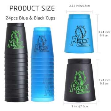 SEISSO 24PCS Quick Stack Cups, Stacking Cups Training Game for School Family Party, Kids Gifts Starter Set of Stacking Cup, Blue & Black