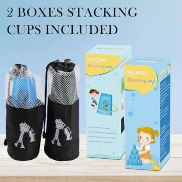 SEISSO 24PCS Quick Stack Cups, Stacking Cups Training Game for School Family Party, Kids Gifts Starter Set of Stacking Cup, Blue & Black