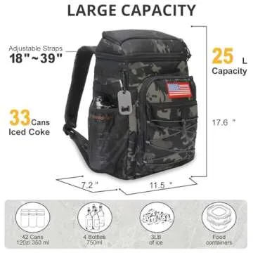 Tactical Backpack Cooler, 25L Cooler Backpack Insulated Leak-Proof, Heavy Duty Large Lunch Backpack, Waterproof Ice Chest Backpack for Men Women Adults Work Daytrip Camping Beach Hiking Accessories