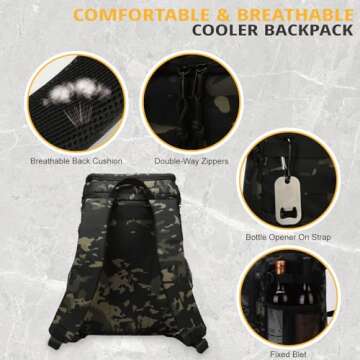 Tactical Backpack Cooler, 25L Cooler Backpack Insulated Leak-Proof, Heavy Duty Large Lunch Backpack, Waterproof Ice Chest Backpack for Men Women Adults Work Daytrip Camping Beach Hiking Accessories