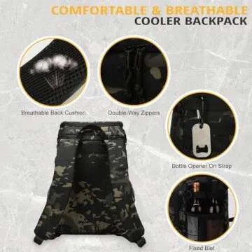 Tactical Backpack Cooler, 25L Cooler Backpack Insulated Leak-Proof, Heavy Duty Large Lunch Backpack, Waterproof Ice Chest Backpack for Men Women Adults Work Daytrip Camping Beach Hiking Accessories
