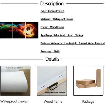 Soccer Flame Triptych Canvas Art for Kids Room