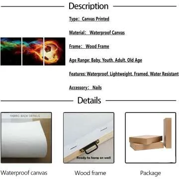 Soccer Flame Triptych Canvas Art for Kids Room