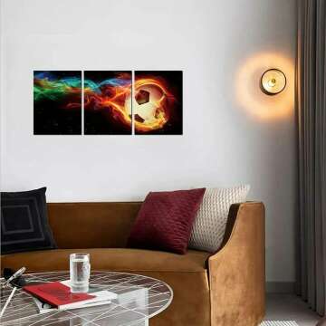 Soccer Flame Triptych Canvas Art for Kids Room
