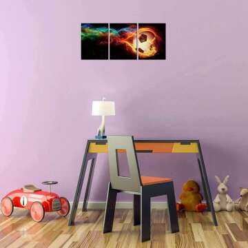 Soccer Flame Triptych Canvas Art for Kids Room