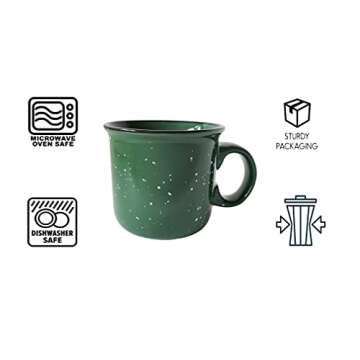 Essential Drinkware 14oz Ceramic Campfire Coffee Mug (Set of 4), Green with Speckled Finish - Durable Thick Walled Camping Style Cup for Outdoors or Home
