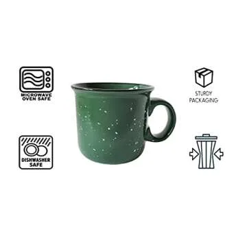 Essential Drinkware 14oz Ceramic Campfire Coffee Mug (Set of 4), Green with Speckled Finish - Durable Thick Walled Camping Style Cup for Outdoors or Home