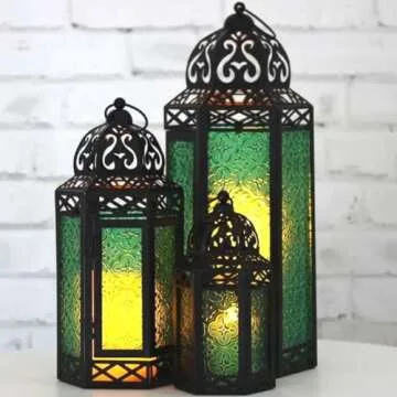 VELA LANTERNS Moroccan Candle Lantern Decorative Set of 3 for Floor, Ramadan Decorations, Indoor Hom...