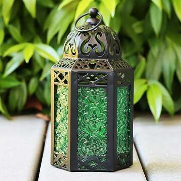VELA LANTERNS Moroccan Candle Lantern Decorative Set of 3 for Floor, Ramadan Decorations, Indoor Home Decor, Outdoor Patio or Porch, Halloween, Weddings, Green