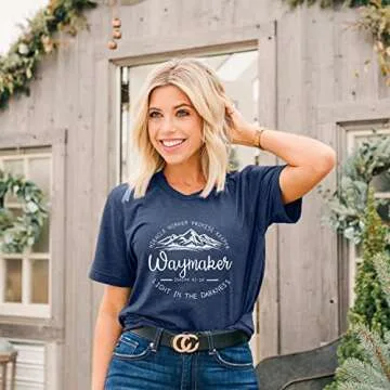Christian Shirt for Women Waymaker Miracle Worker Promise Keeper Shirt Christian Gift Tee Faith Shirt God Graphic Tee Blue