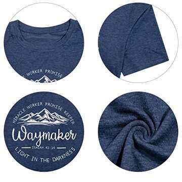 Christian Shirt for Women Waymaker Miracle Worker Promise Keeper Shirt Christian Gift Tee Faith Shirt God Graphic Tee Blue