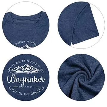 Christian Shirt for Women Waymaker Miracle Worker Promise Keeper Shirt Christian Gift Tee Faith Shirt God Graphic Tee Blue