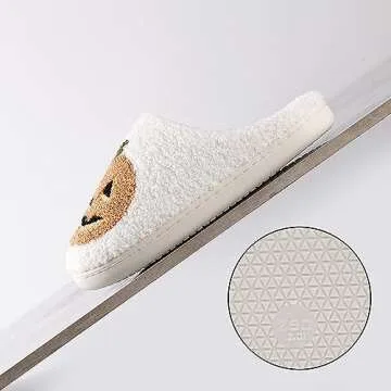 HIPINISS Halloween Slippers Pumpkin Slippers for Women Men Halloween Spooky Lantern Pumpkin Plush Warm Slippers Indoor Outdoor Memory Foam House Home Winter Shoes,Pumpkin White 41-42