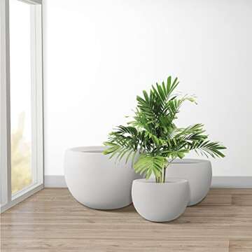 Kante 19.9",15.7",11.8" Dia Round Concrete Planter Set of 3, Outdoor/Indoor Large Bowl Plant Pots with Drainage Hole and Rubber Plug for Garden Patio Balcony Home, Pure White