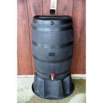 RTS Home Accents 50-Gallon ECO Rain Barrel Made with 100% Recycled Plastic, Flat Back Rain Water Col...