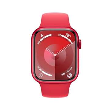 Apple Watch Series 9 [GPS 45mm] Smartwatch with (Product) RED Aluminum Case with (Product) RED Sport Band M/L. Fitness Tracker, Blood Oxygen & ECG Apps, Always-On Retina Display