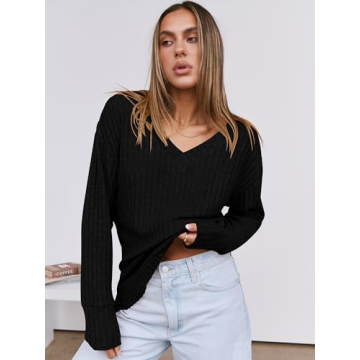 Lightweight V Neck Fall Tops for Women - ANRABESS
