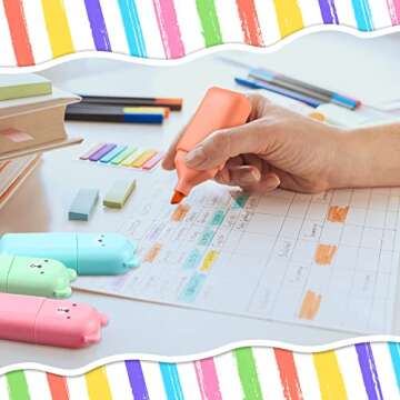 Ireer 18 Pcs Cute Highlighter Pens Assorted for School Kid 6 Macaron Colors Chisel Tip Kawaii Marker Pens Mini Cartoon Aesthetic Markers Highlighters for Writing Graffiti Drawing Office(Bear)