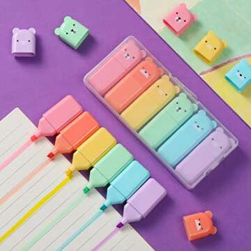 Ireer 18 Pcs Cute Highlighter Pens Assorted for School Kid 6 Macaron Colors Chisel Tip Kawaii Marker Pens Mini Cartoon Aesthetic Markers Highlighters for Writing Graffiti Drawing Office(Bear)