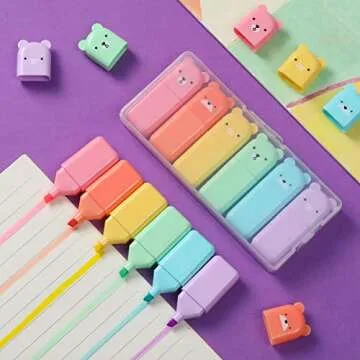 Ireer 18 Pcs Cute Highlighter Pens Assorted for School Kid 6 Macaron Colors Chisel Tip Kawaii Marker Pens Mini Cartoon Aesthetic Markers Highlighters for Writing Graffiti Drawing Office(Bear)