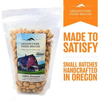 Oregon Farm Fresh Snacks Toffee Peanuts - Sun-Baked Sweet Covered in Toffee - Locally Made Butter Snack - All Natural Ingredients - Resealable Bag Guarantees Freshness - (24oz)
