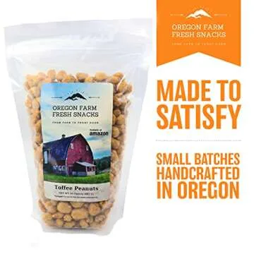 Oregon Farm Fresh Snacks Toffee Peanuts - Sun-Baked Sweet Covered in Toffee - Locally Made Butter Snack - All Natural Ingredients - Resealable Bag Guarantees Freshness - (24oz)